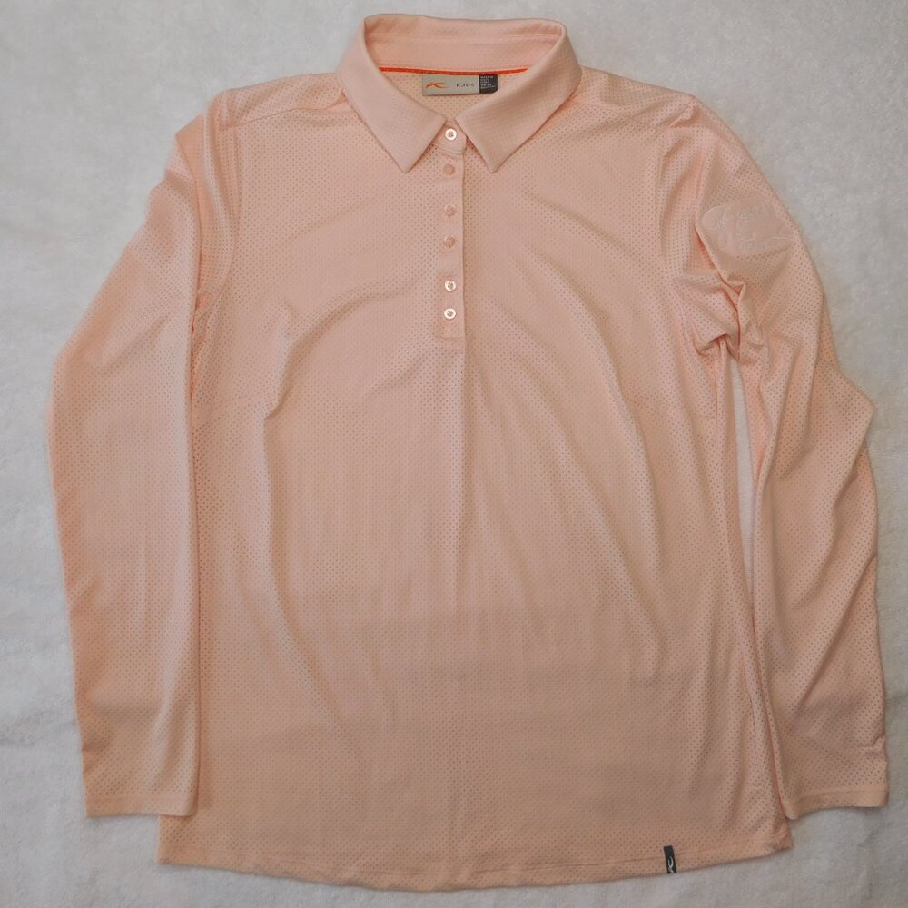 KJUS Peach Eve Long Sleeve Golf Polo | 1/4 Button Down | Gamble Sands | EUC | M